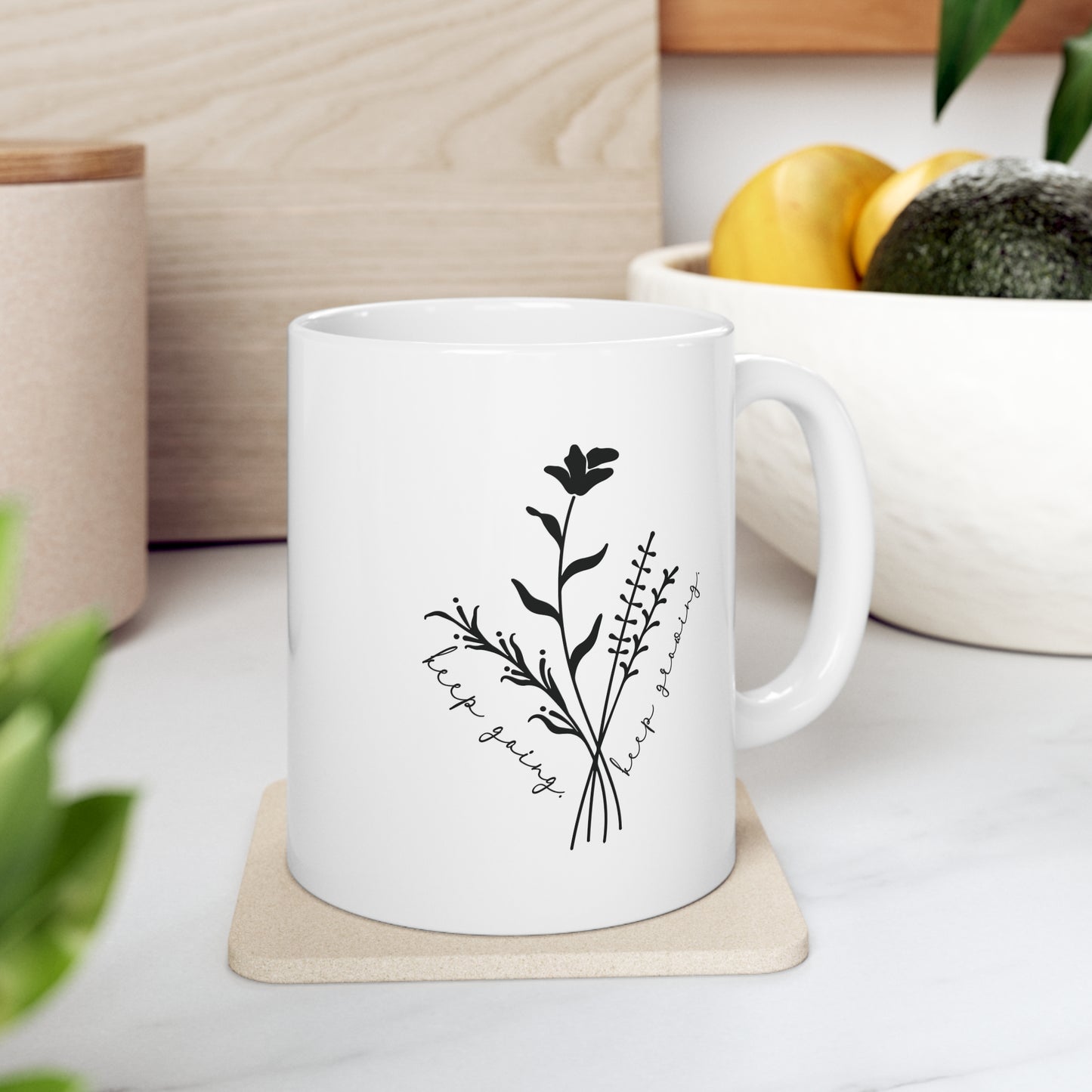 Determination in Every Brew | "Keep Going" | Artisan Flower Coffee Mug