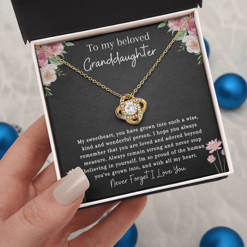 To My Beloved Granddaughter | Never Stop Believing | Love Knot Necklace