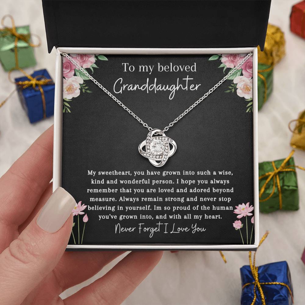 To My Beloved Granddaughter | Never Stop Believing | Love Knot Necklace