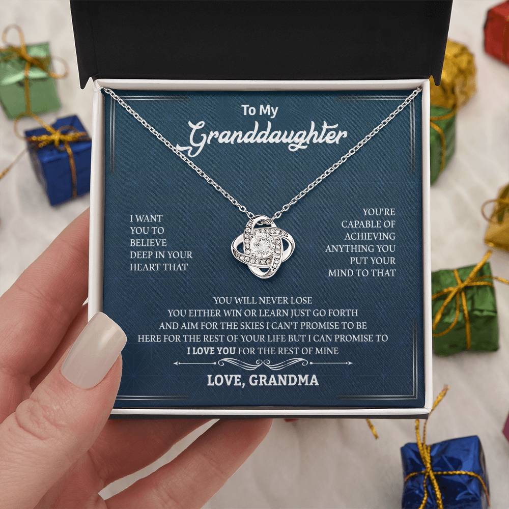 To My Granddaughter | Your Capable of Achieving Anything | Love Knot Necklace