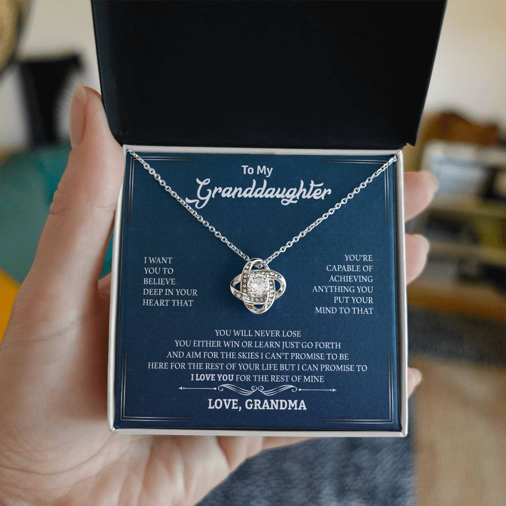 To My Granddaughter | Your Capable of Achieving Anything | Love Knot Necklace