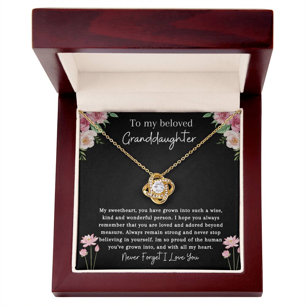 To My Beloved Granddaughter | Never Stop Believing | Love Knot Necklace