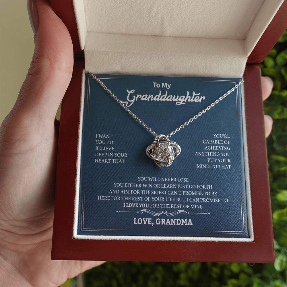 To My Granddaughter | Your Capable of Achieving Anything | Love Knot Necklace