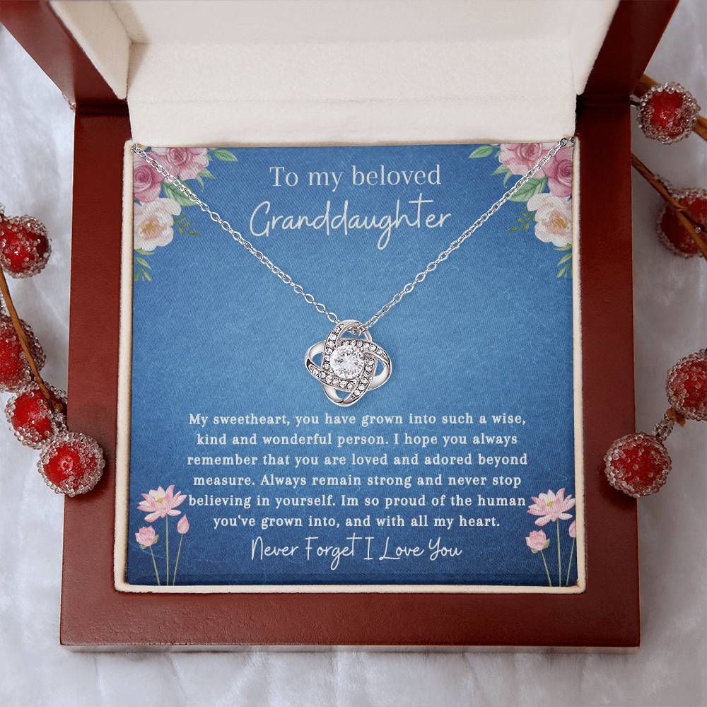 To My Beloved Granddaughter | Never Stop Believing | Love Knot Necklace