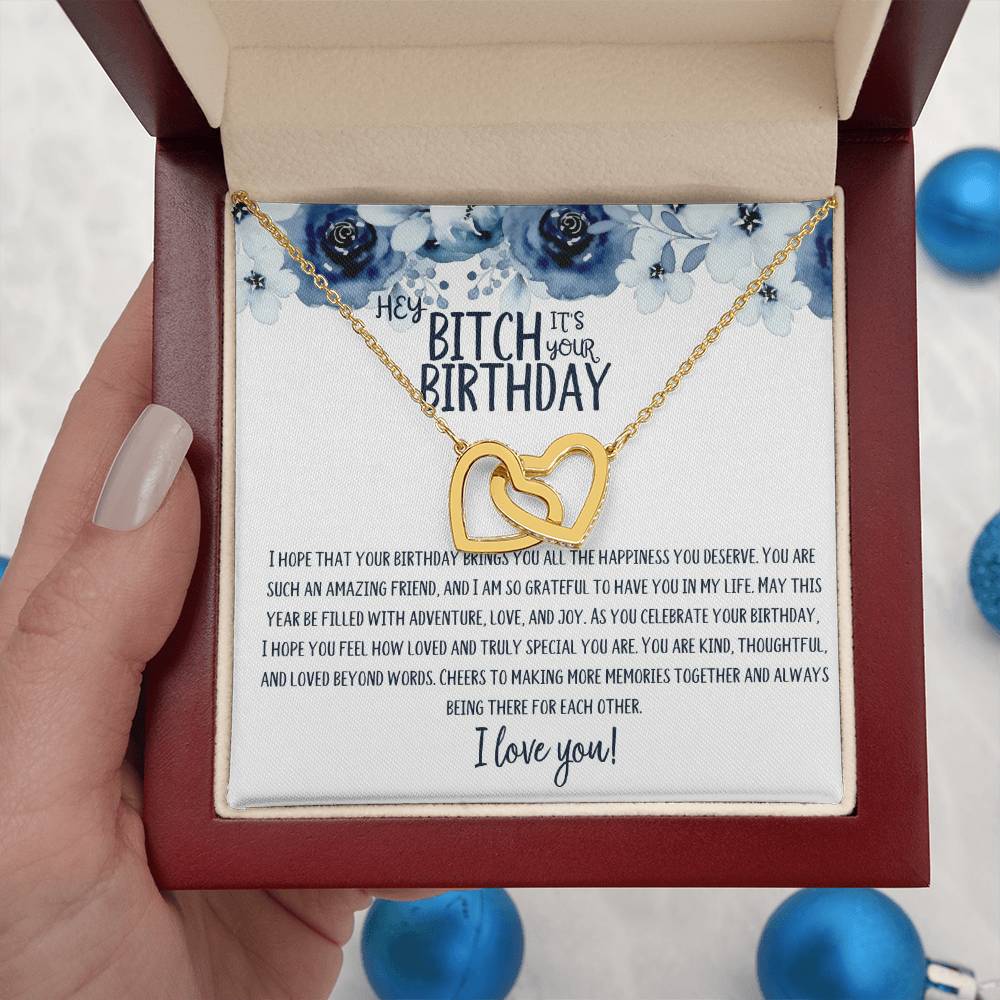 Hey Bitch | Happy Birthday | Truly Special | Interlocking Heart Necklace