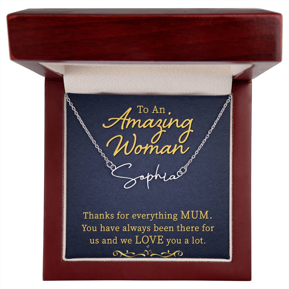 To My Mum | An Amazing Women | Gold Signature Name necklace