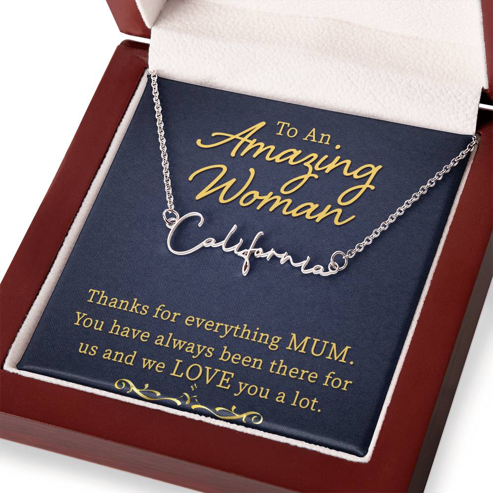To My Mum | An Amazing Women | Gold Signature Name necklace