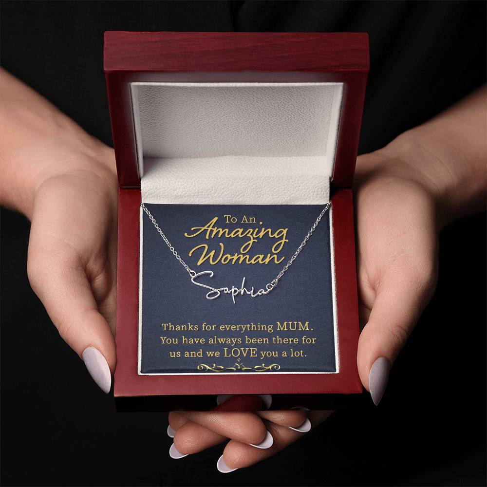 To My Mum | An Amazing Women | Gold Signature Name necklace