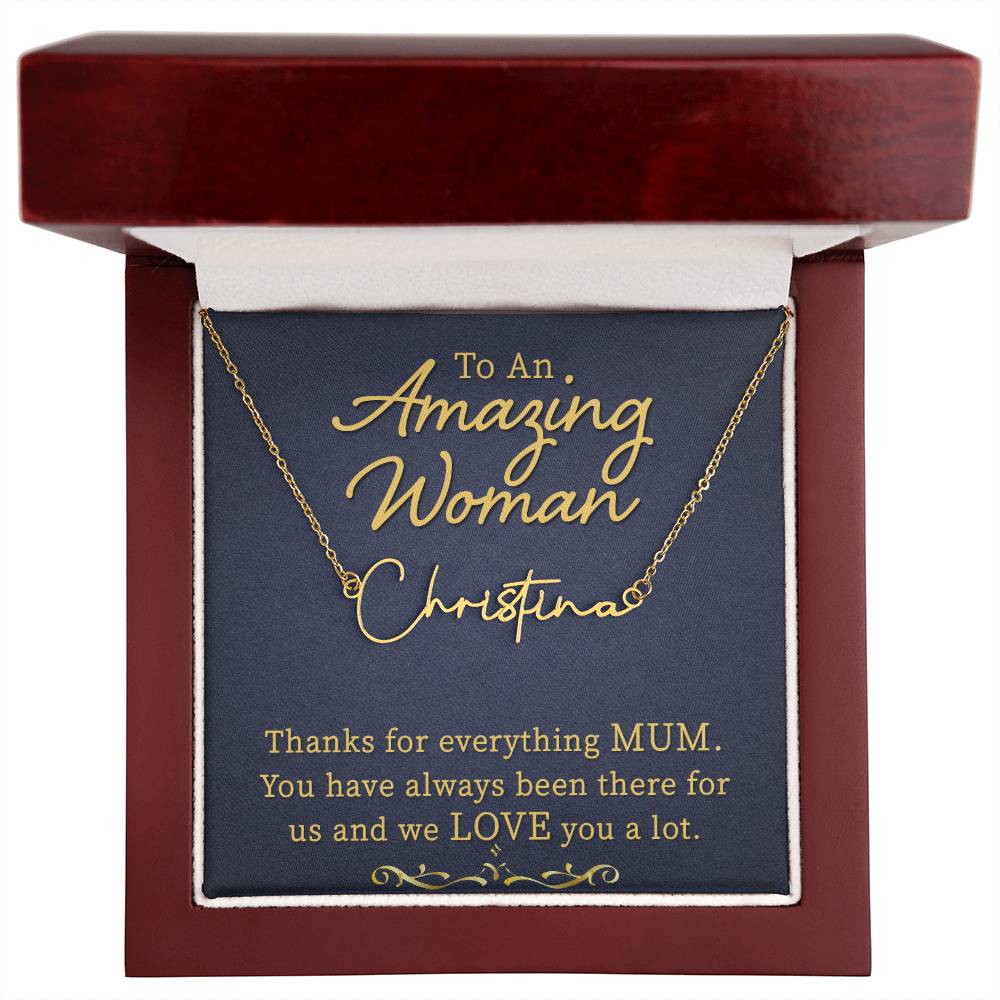 To My Mum | An Amazing Women | Gold Signature Name necklace