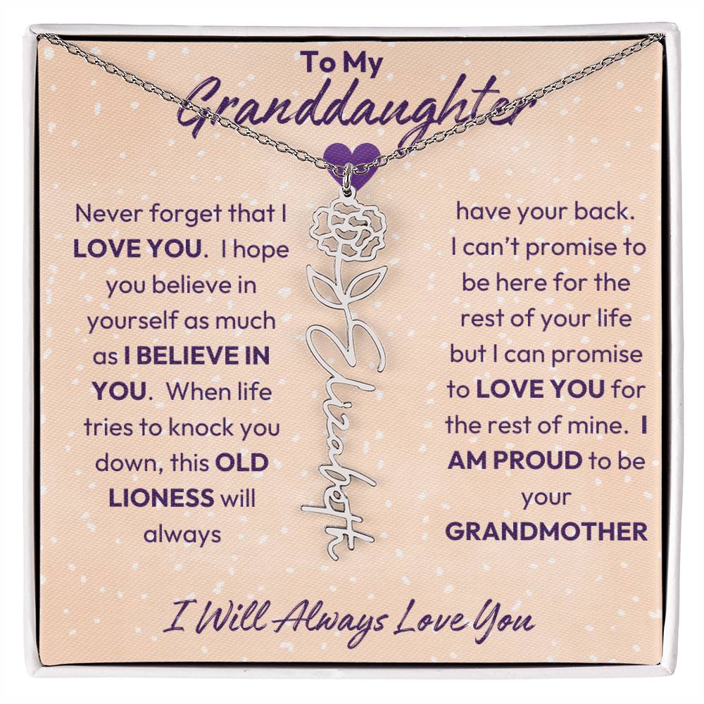 My Granddaughter | I will Always Love you | Birth Flower | 18K Gold Finish