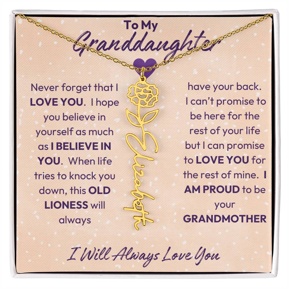 My Granddaughter | I will Always Love you | Birth Flower | 18K Gold Finish