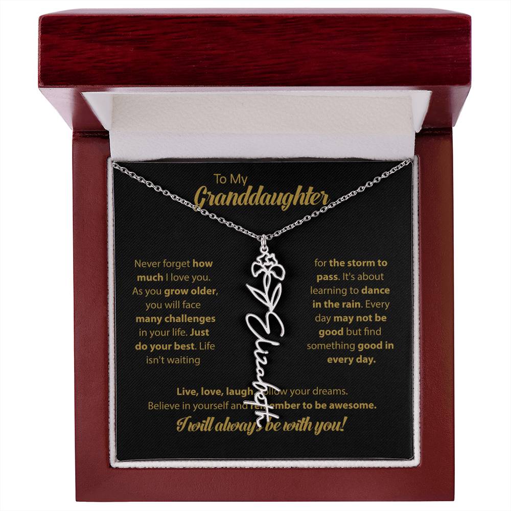 To My Granddaughter | Dance In the Rain | Personalized Flower Name Necklace