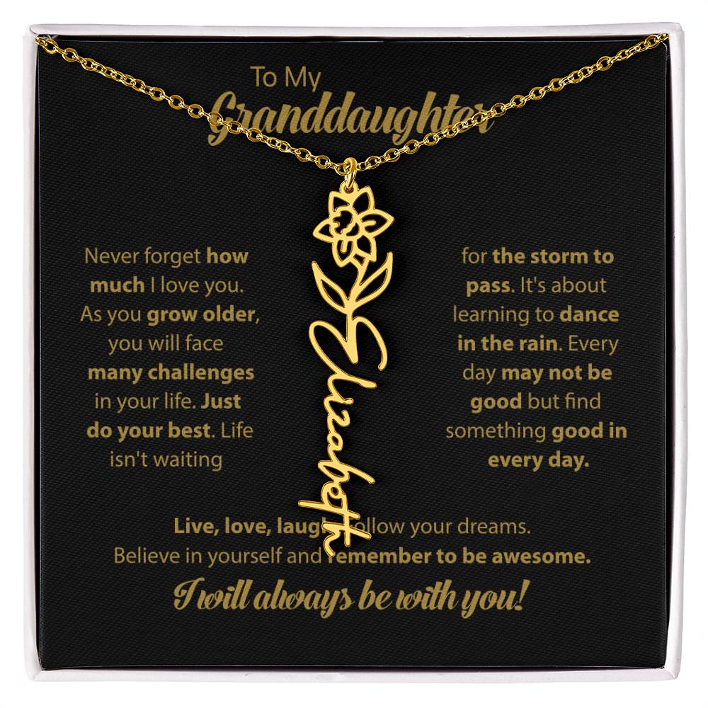 To My Granddaughter | Dance In the Rain | Personalized Flower Name Necklace