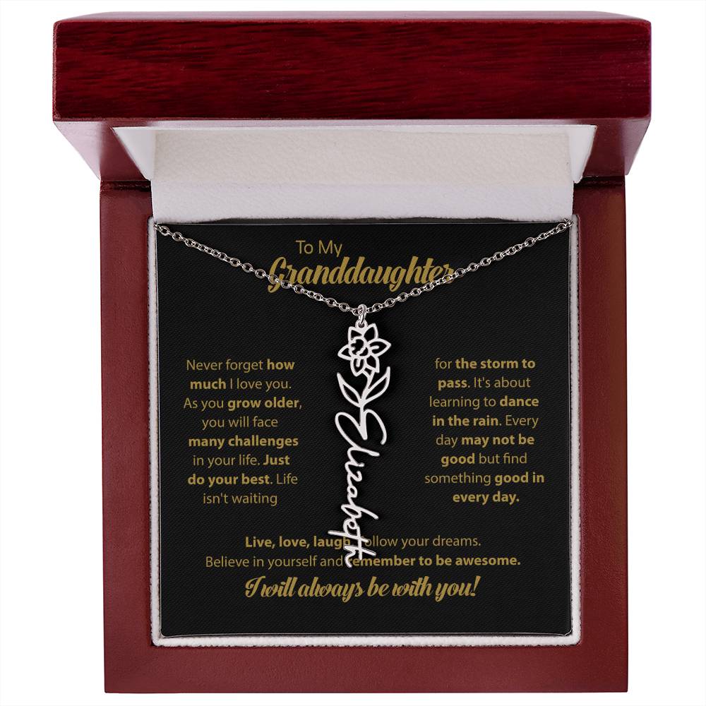 To My Granddaughter | Dance In the Rain | Personalized Flower Name Necklace