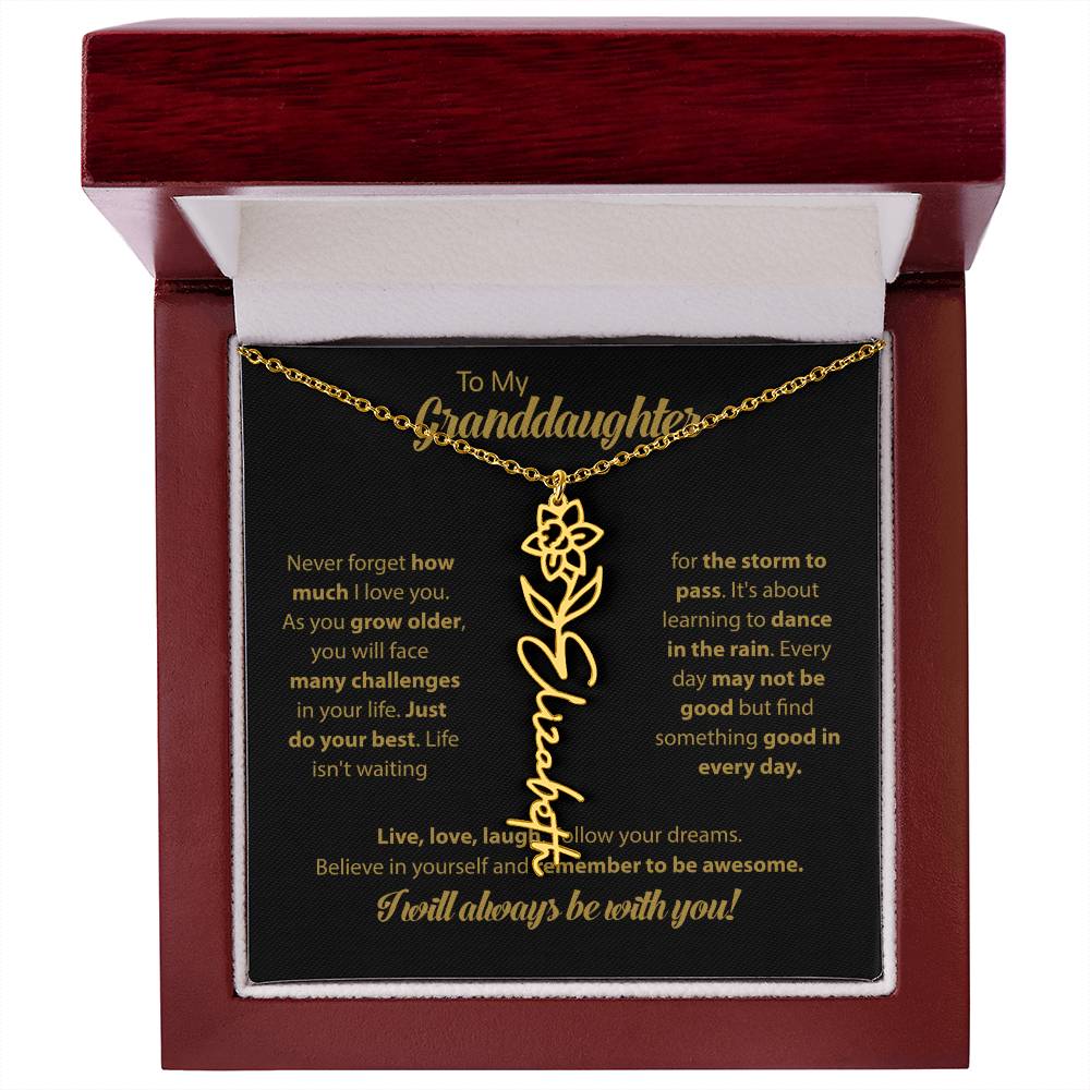 To My Granddaughter | Dance In the Rain | Personalized Flower Name Necklace