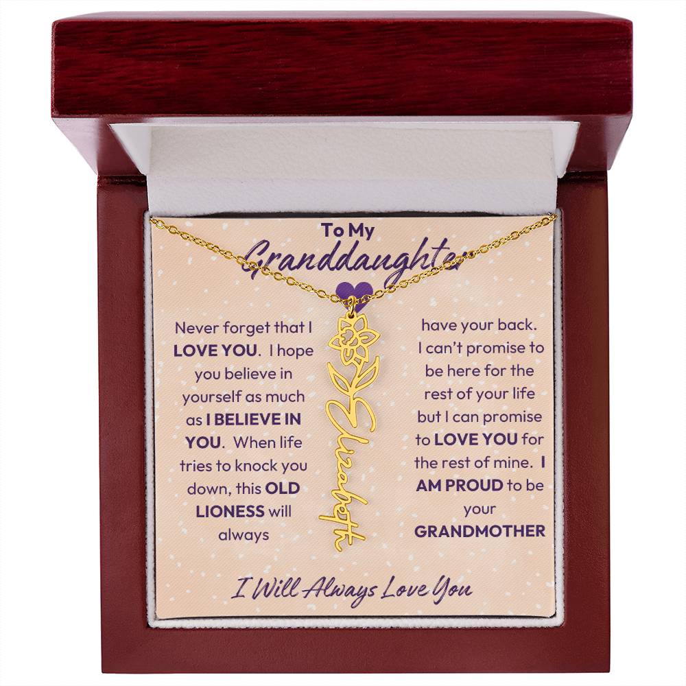 My Granddaughter | I will Always Love you | Birth Flower | 18K Gold Finish