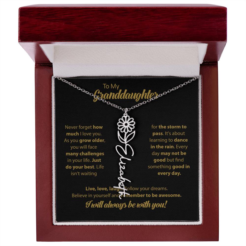 To My Granddaughter | Dance In the Rain | Personalized Flower Name Necklace