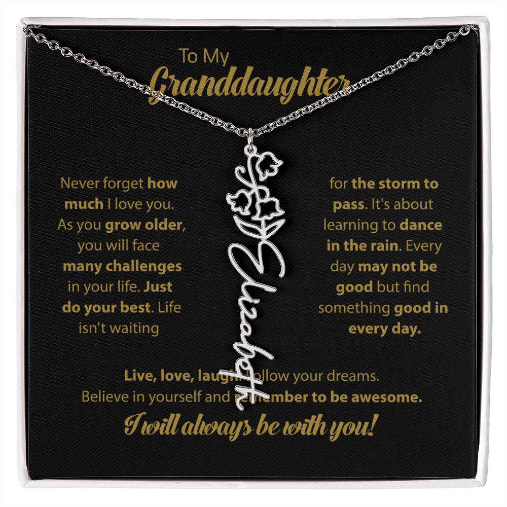 To My Granddaughter | Dance In the Rain | Personalized Flower Name Necklace