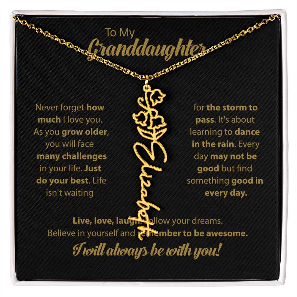 To My Granddaughter | Dance In the Rain | Personalized Flower Name Necklace