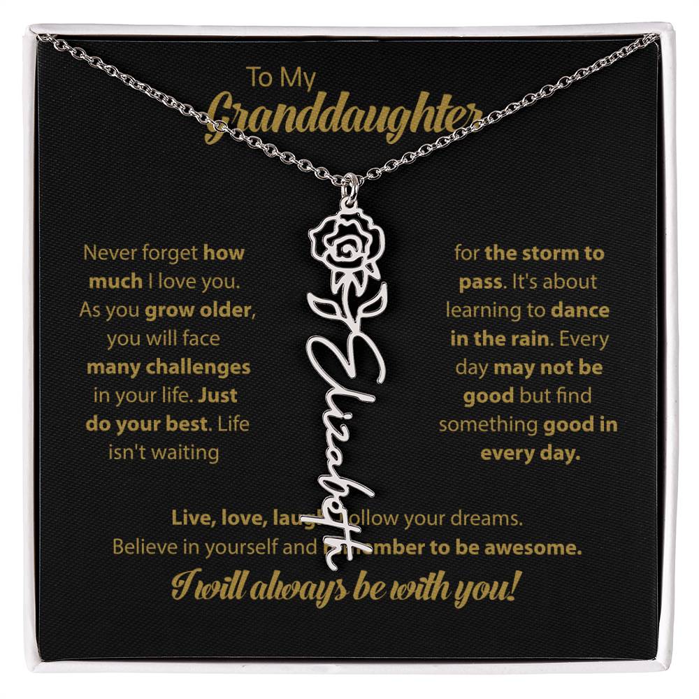 To My Granddaughter | Dance In the Rain | Personalized Flower Name Necklace