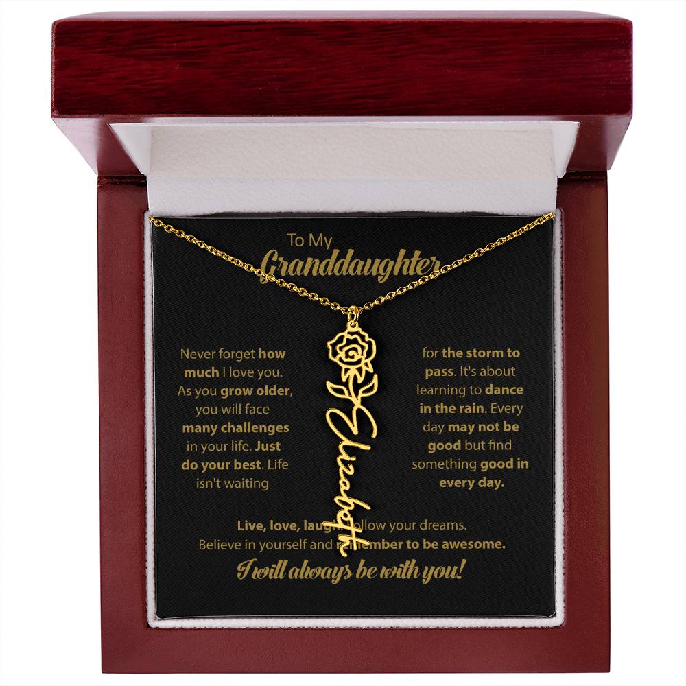 To My Granddaughter | Dance In the Rain | Personalized Flower Name Necklace