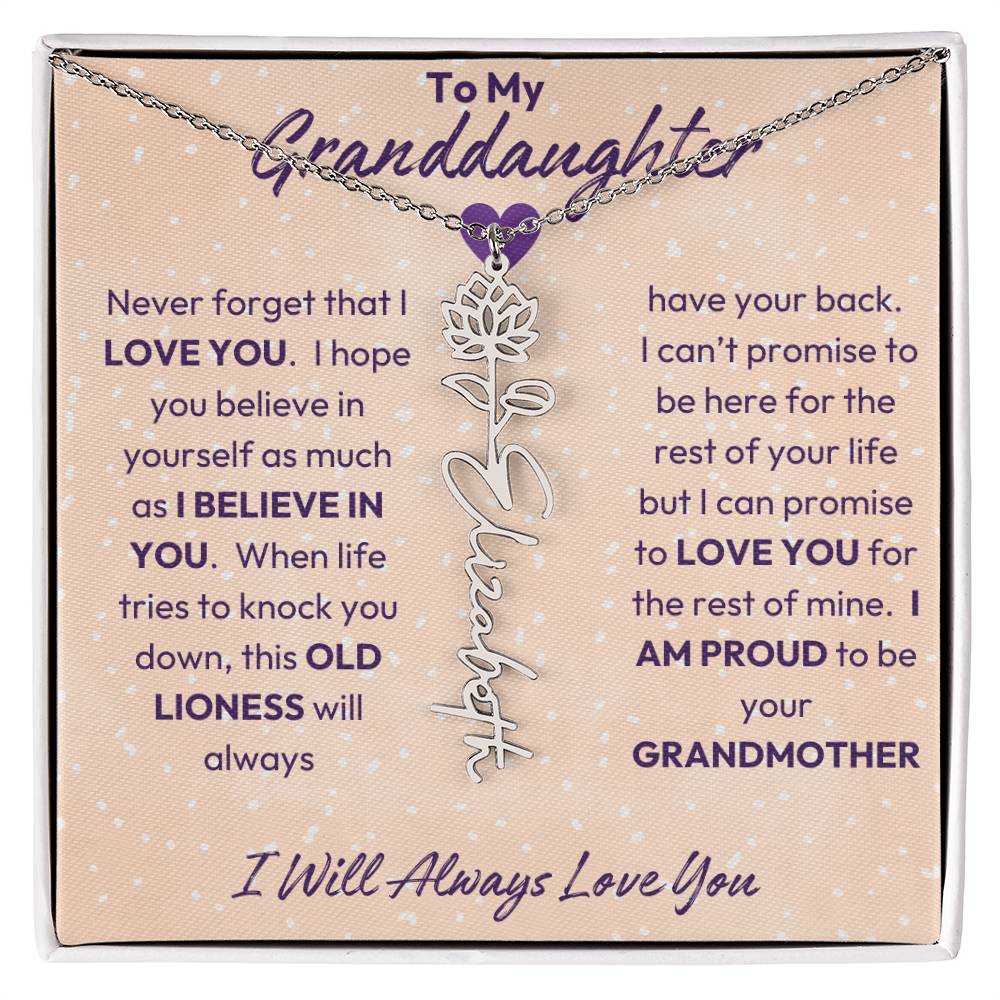 My Granddaughter | I will Always Love you | Birth Flower | 18K Gold Finish