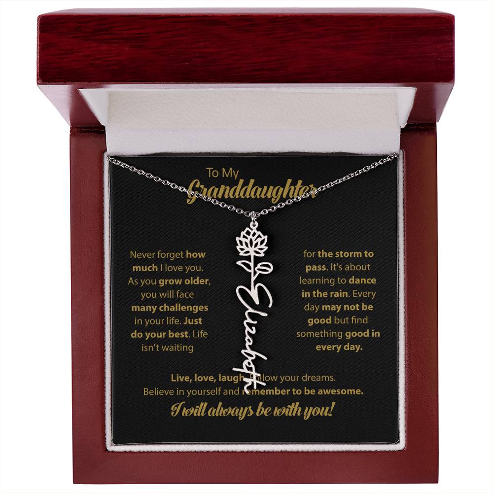 To My Granddaughter | Dance In the Rain | Personalized Flower Name Necklace