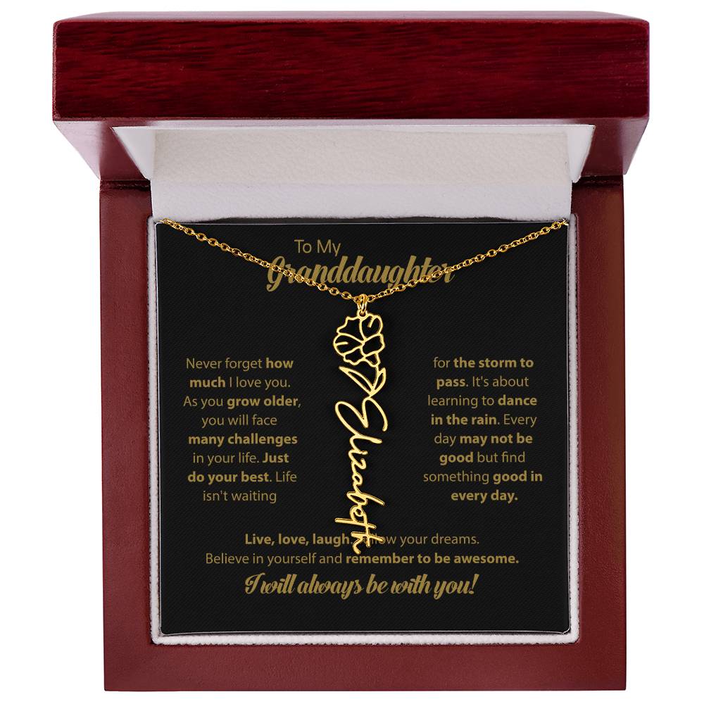 To My Granddaughter | Dance In the Rain | Personalized Flower Name Necklace