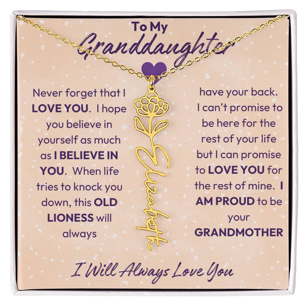 My Granddaughter | I will Always Love you | Birth Flower | 18K Gold Finish