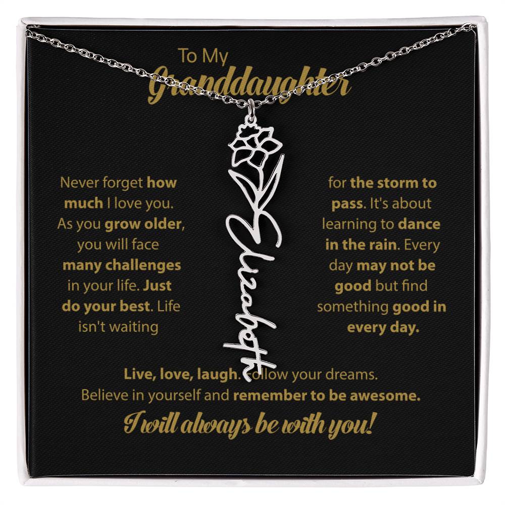 To My Granddaughter | Dance In the Rain | Personalized Flower Name Necklace