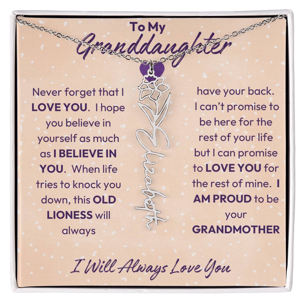 My Granddaughter | I will Always Love you | Birth Flower | 18K Gold Finish