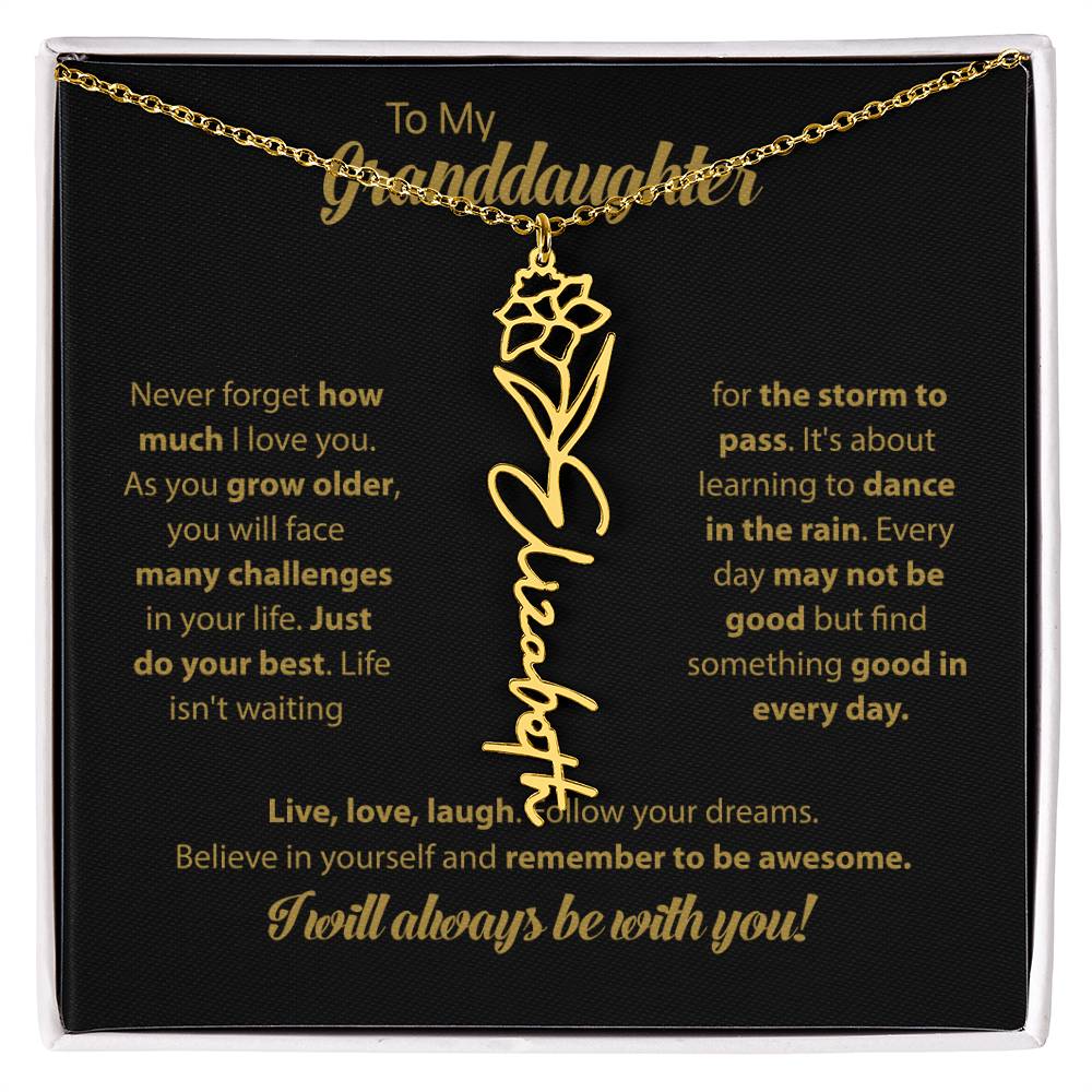 To My Granddaughter | Dance In the Rain | Personalized Flower Name Necklace
