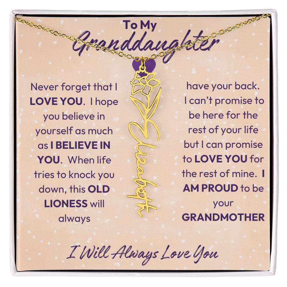 My Granddaughter | I will Always Love you | Birth Flower | 18K Gold Finish