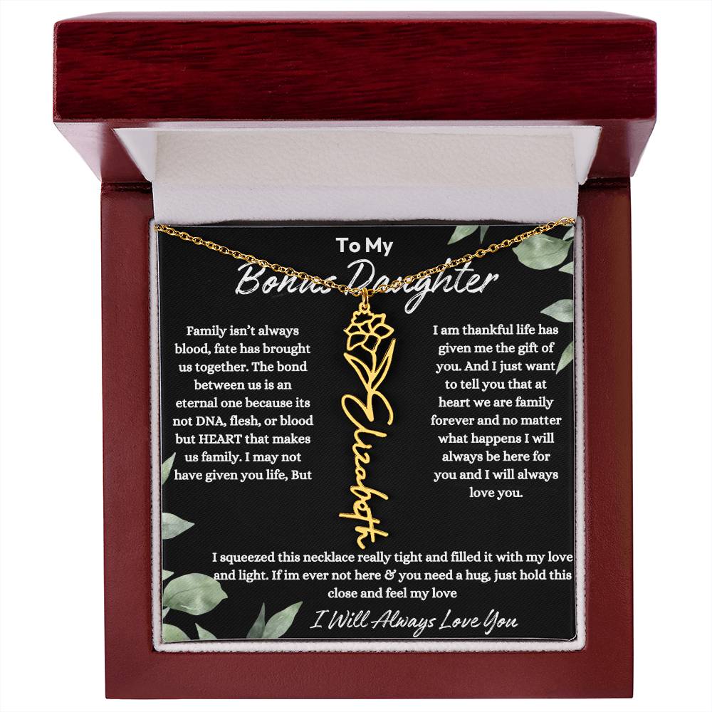 To My Bonus Daughter| At Heart We Are Family | Birth Flower Necklace