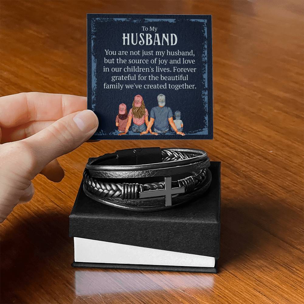 To My Husband | The Source of Joy and Love | Men's Cross Bracelet