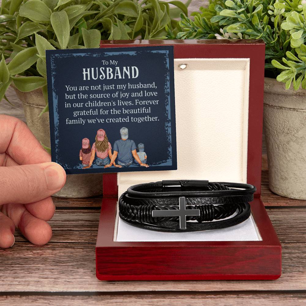 To My Husband | The Source of Joy and Love | Men's Cross Bracelet