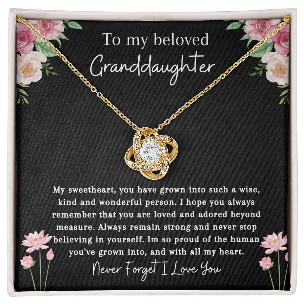 To My Beloved Granddaughter | Never Stop Believing | Love Knot Necklace