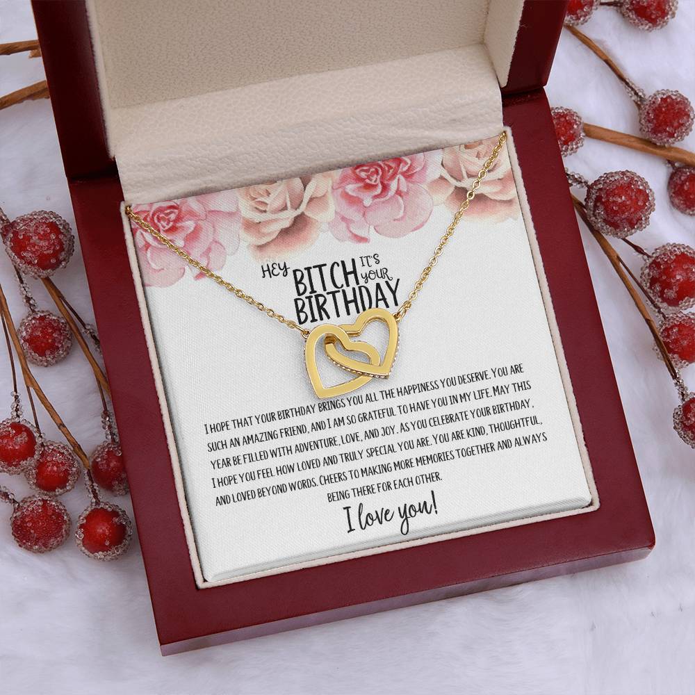 Hey Bitch | Happy Birthday | Truly Special | Interlocking Heart Necklace