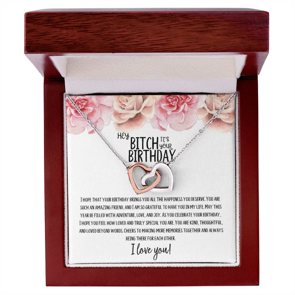 Hey Bitch | Happy Birthday | Truly Special | Interlocking Heart Necklace