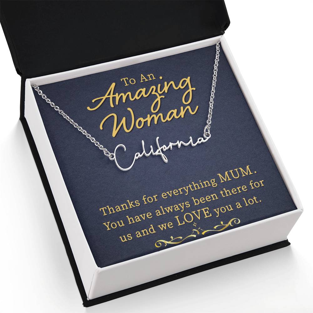 To My Mum | An Amazing Women | Gold Signature Name necklace