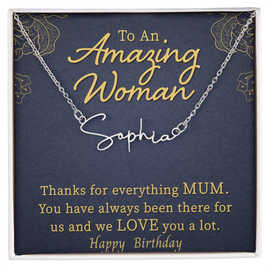 To An Amazing Woman | Happy Birthday, Mom | Personalized Name Necklace | 18K Gold Finish