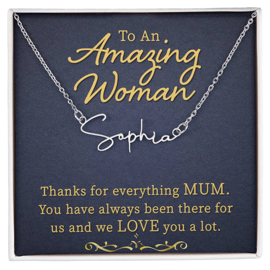 To My Mum | An Amazing Women | Gold Signature Name necklace