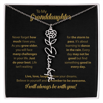 To My Granddaughter | Dance In the Rain |  Personalized Flower Name Necklace