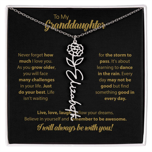 To My Granddaughter | Dance In the Rain |  Personalized Flower Name Necklace