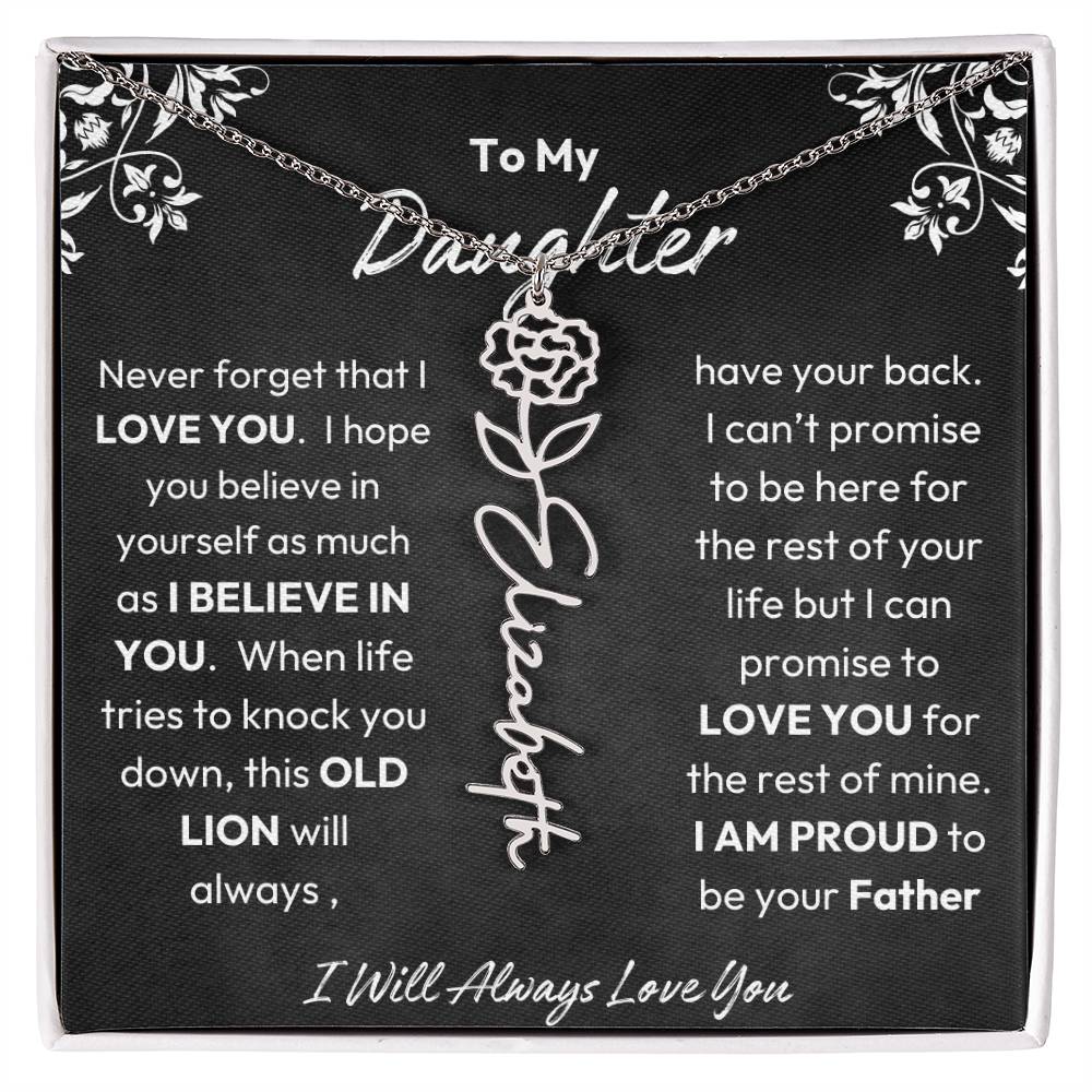 To My Daughter |  Proud To Be Your Father | Birth Flower Necklace | Gold