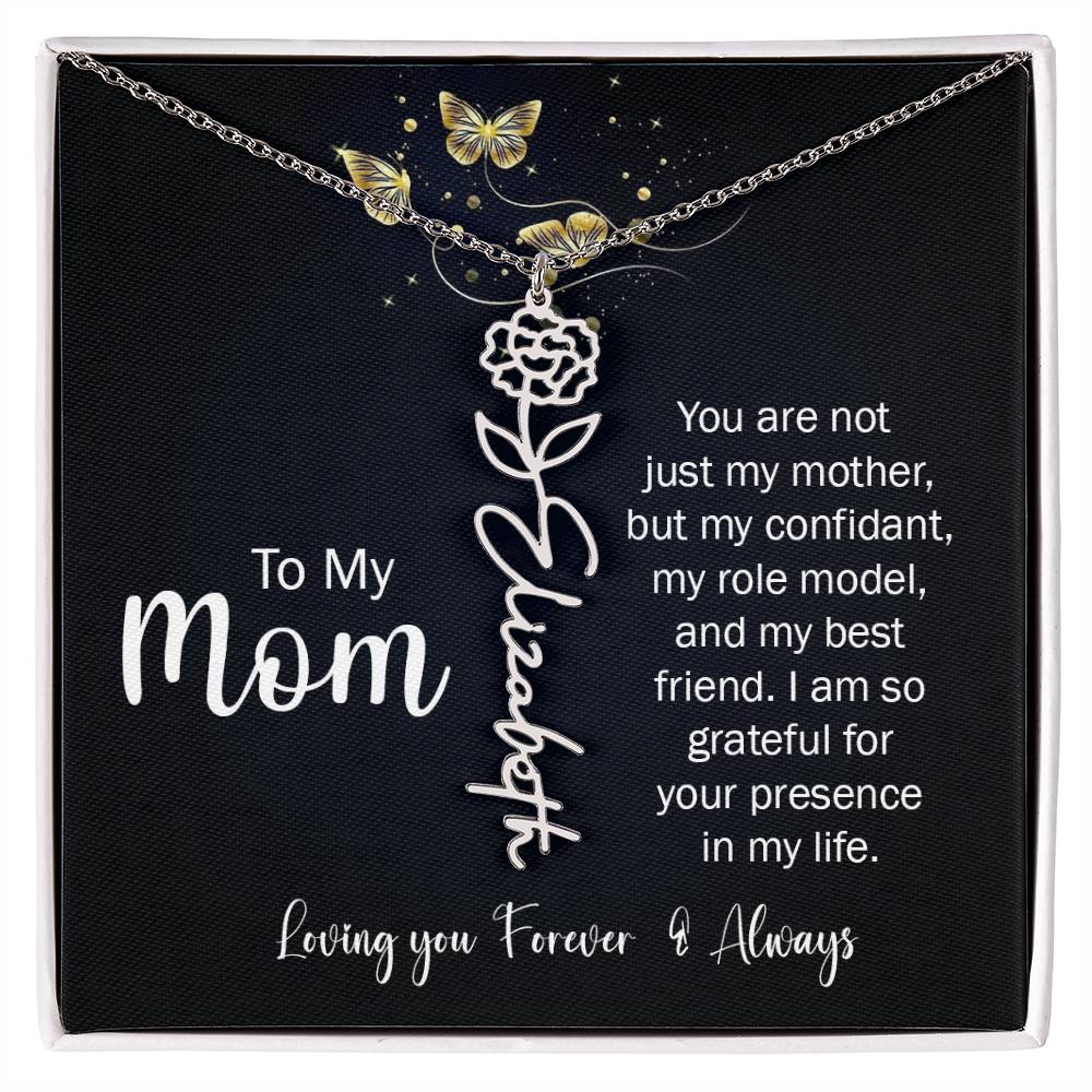 To My Mom | I'm So Grateful | Birth Flower Name Necklace