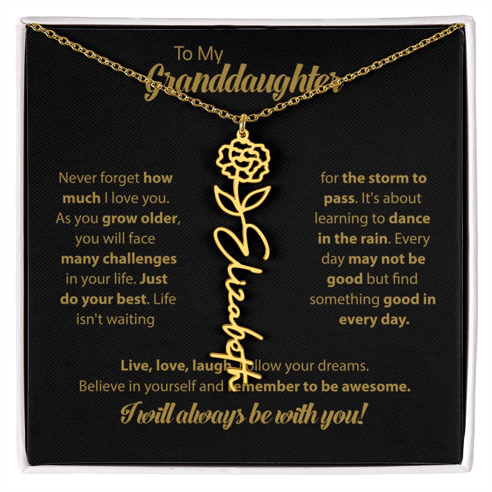 To My Granddaughter | Dance In the Rain |  Personalized Flower Name Necklace