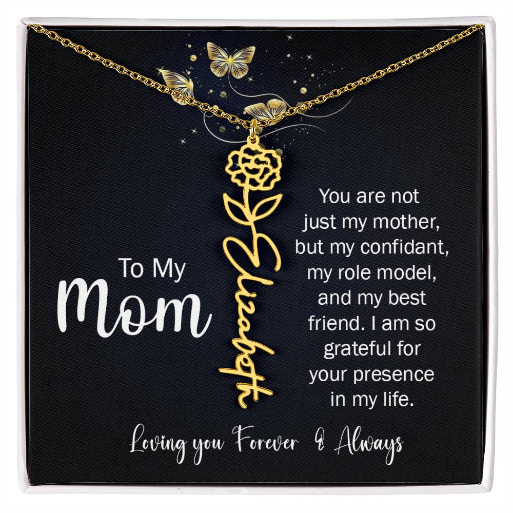 To My Mom | I'm So Grateful | Birth Flower Name Necklace