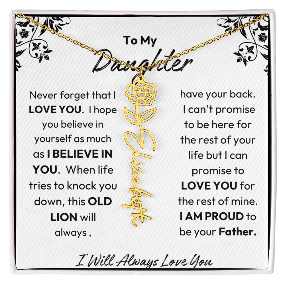 Father-Daughter |  I Believe In You | Birth Flower Necklace | Gold