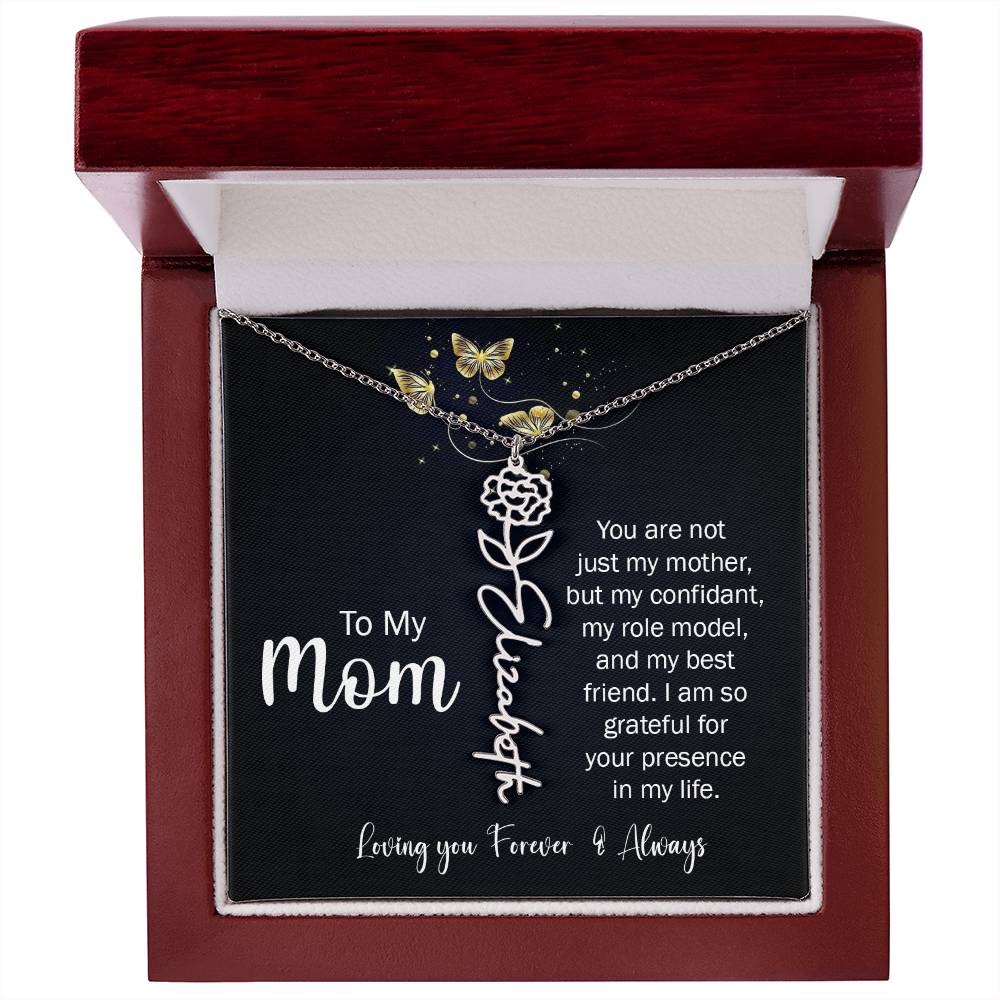 To My Mom | I'm So Grateful | Birth Flower Name Necklace